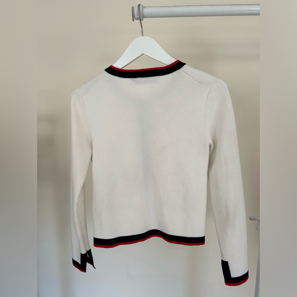 Zara White and Red Cardigan Sweater with Contrasting Trim - Picture 5 of 7